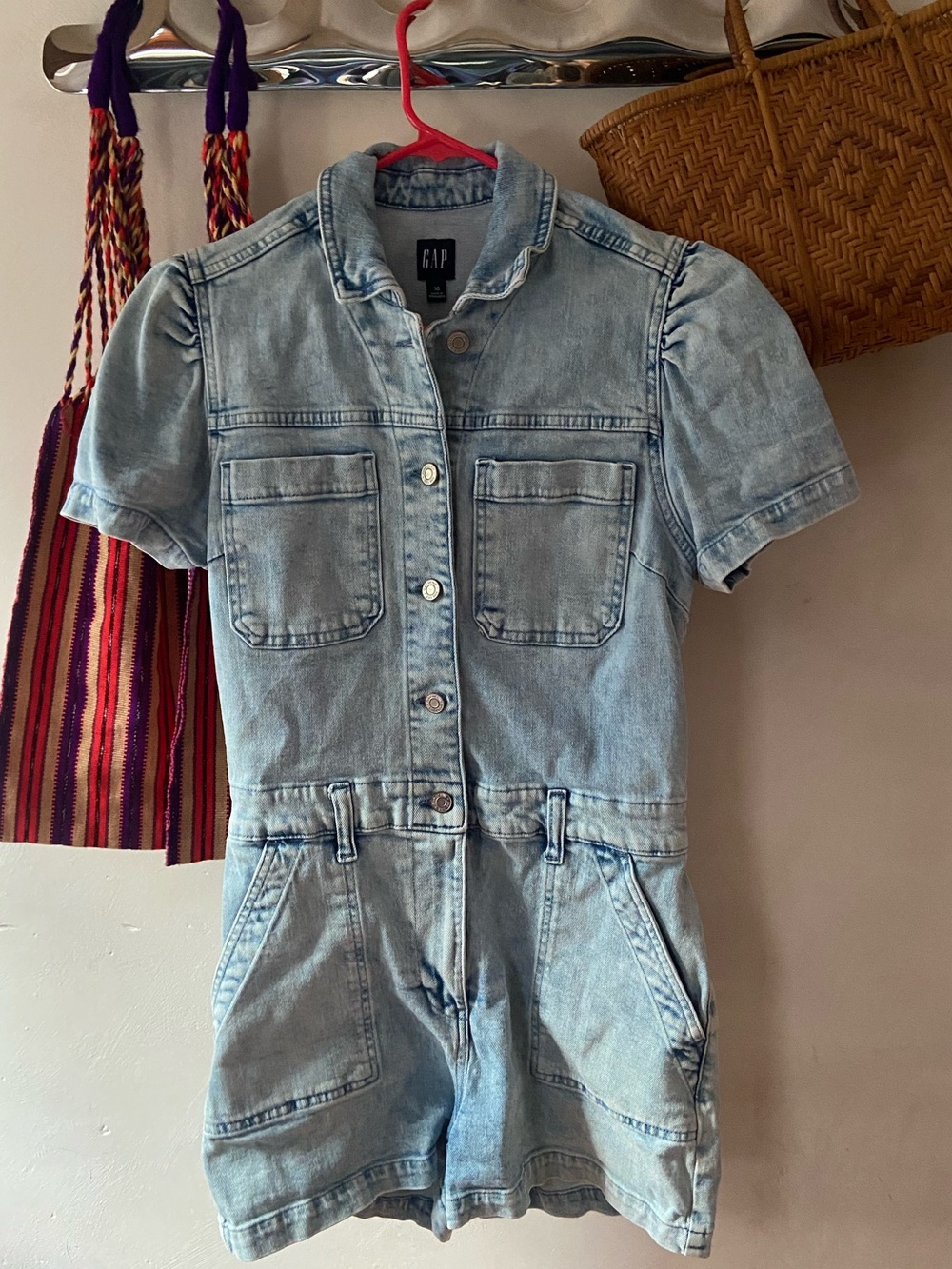 GAP Light Wash Denim Short Sleeve Romper